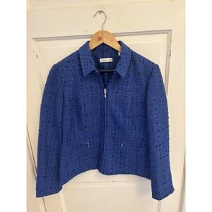 Coldwater Creek Women's Blue Tweed Full Zip‎ Jacket Pockets Size 8 Petite